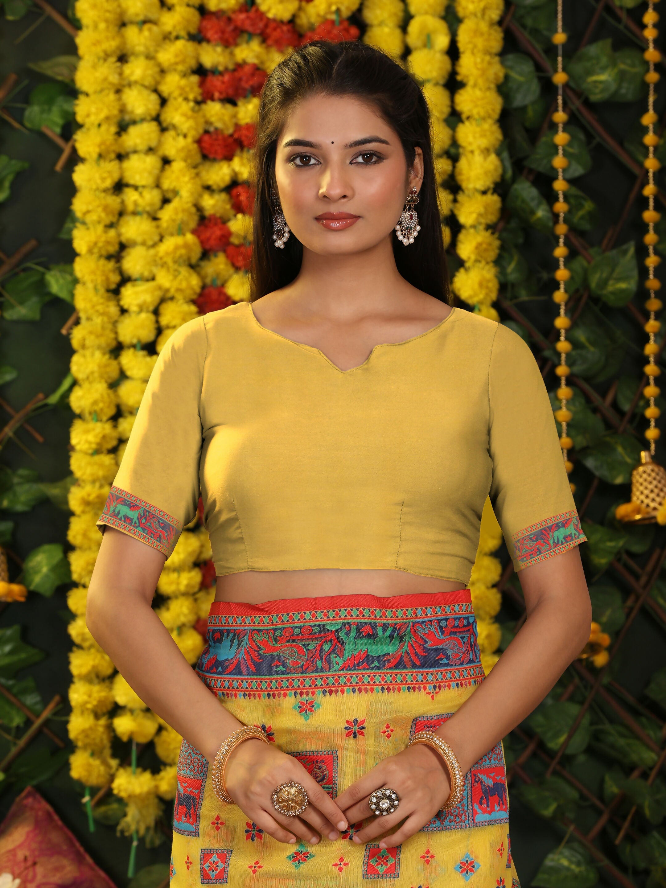 Yellow Linen Cotton Saree with Matching Blouse Piece
