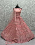 Pink heavy net lehenga with rainbow sequins and diamond work for festive weddings