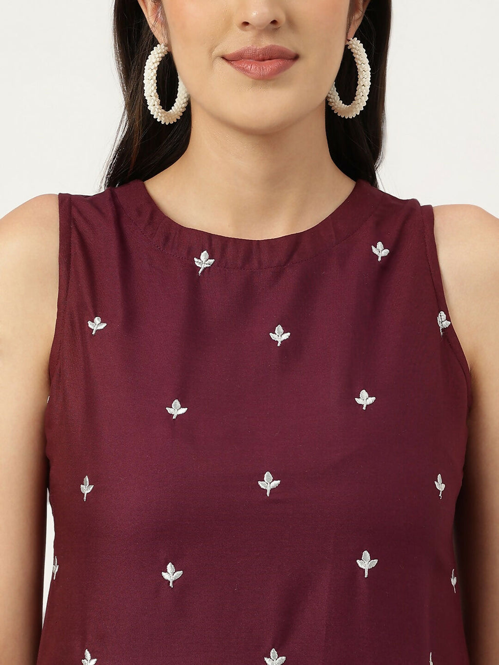 Maroon Rayon Straight Kurta and Bottom Set with Embroidery