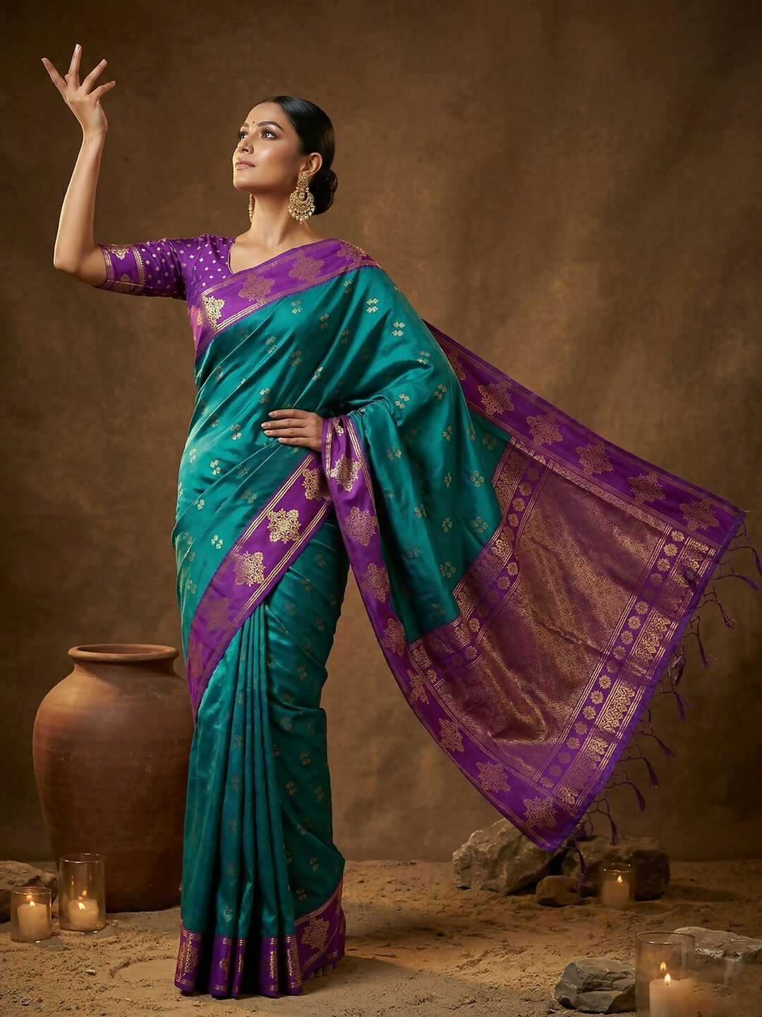 Teal Green Soft Silk Saree with Matching Blouse Piece
