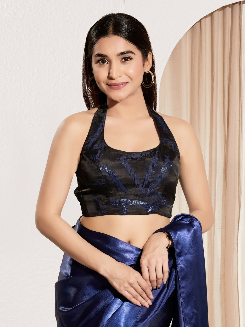 Joban Fashion Navy Blue Cotton Padded Blouse With Square Neck Sleeveless