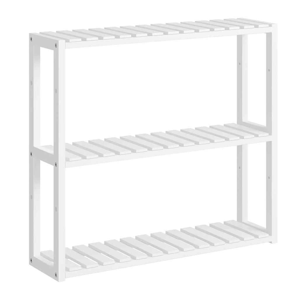 SONGMICS Bamboo Bathroom Shelf 3-Tier Adjustable Plants Rack Wall-Mounted or Stand in The Living Room Balcony Kitchen 5.9 x 23.6 x 21.3 Inches Cloud White UBCB13W