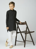 Boys black textured cotton long-sleeve kurta and pyjama set for traditional occasions