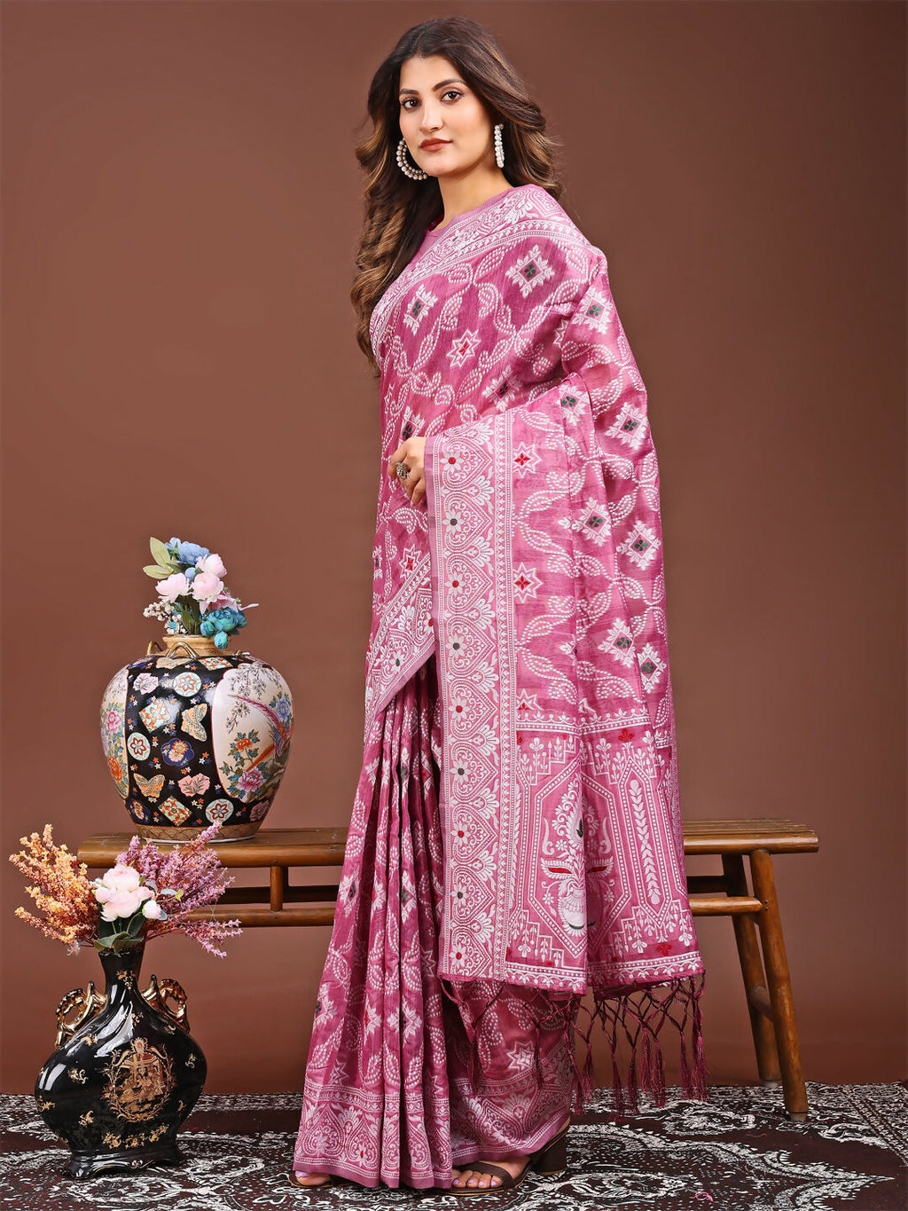 Pankhuri Pink Linen Cotton Saree