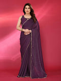 Wine colored Jimmy Choo fabric saree with elegant lace work border
