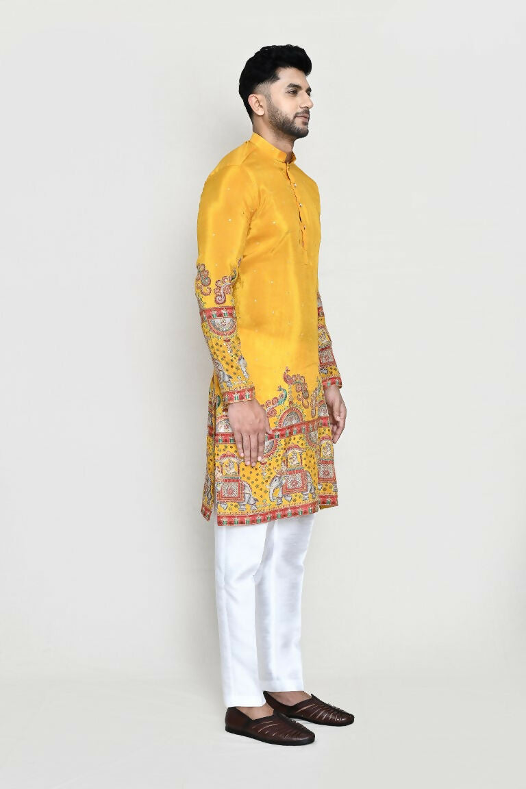 White Rayon Digital & Sequence Work Kurta with Straight Fit Pant