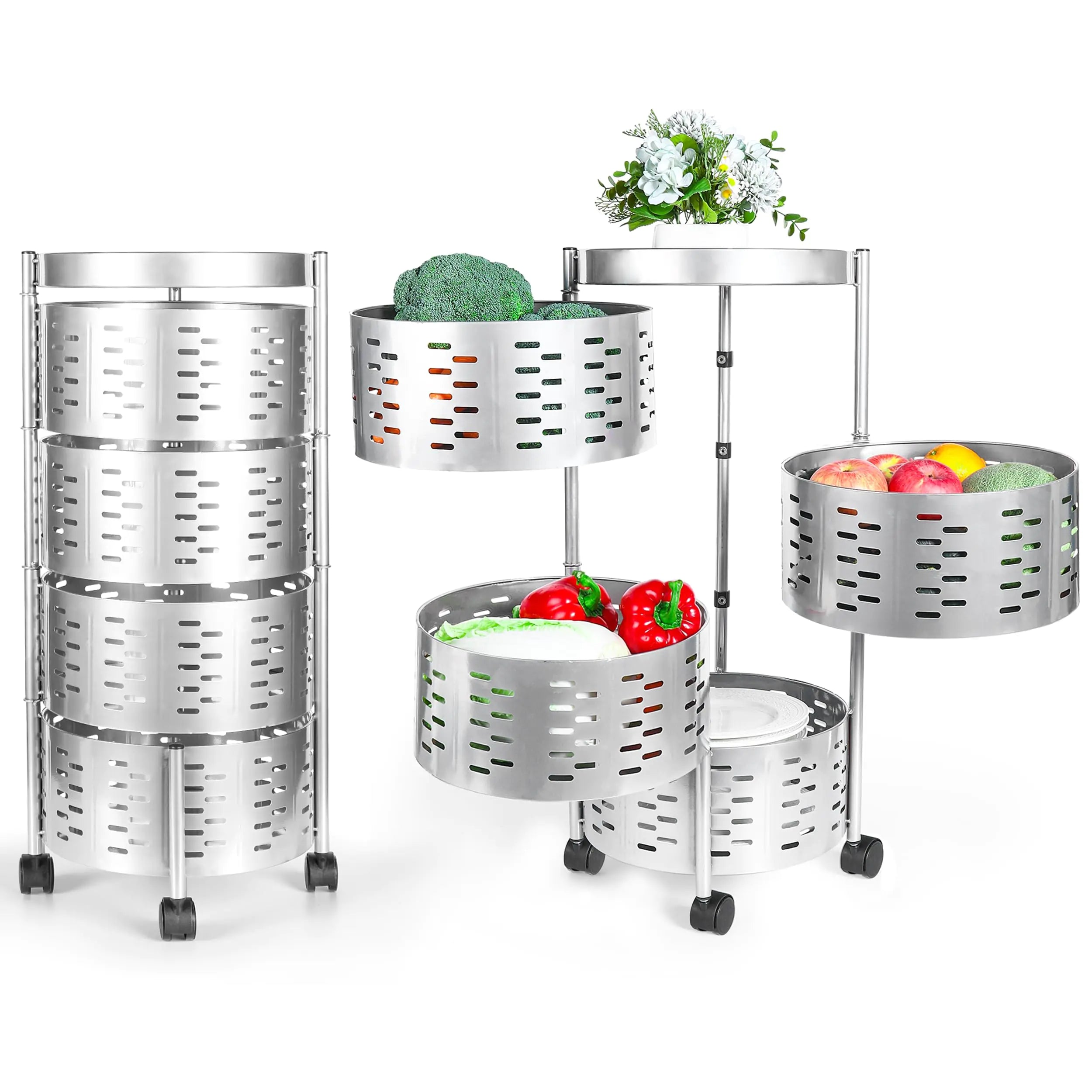 ATELGA 4 Tier Rotating Storage Rack Kitchen and Pantry Organizer Fruit and Vegetable Basket No Assembly Required Bathroom and Small Space Storage Solution