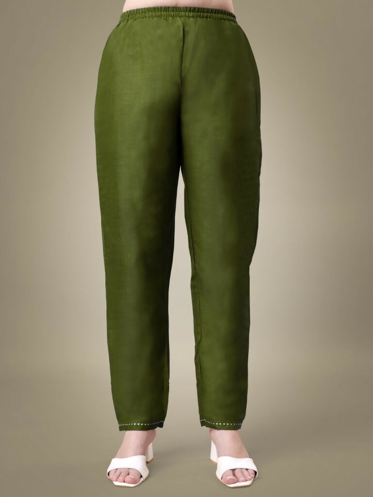 Mehendi Green Cotton Blend Embroidered Kurta Set with Dupatta
