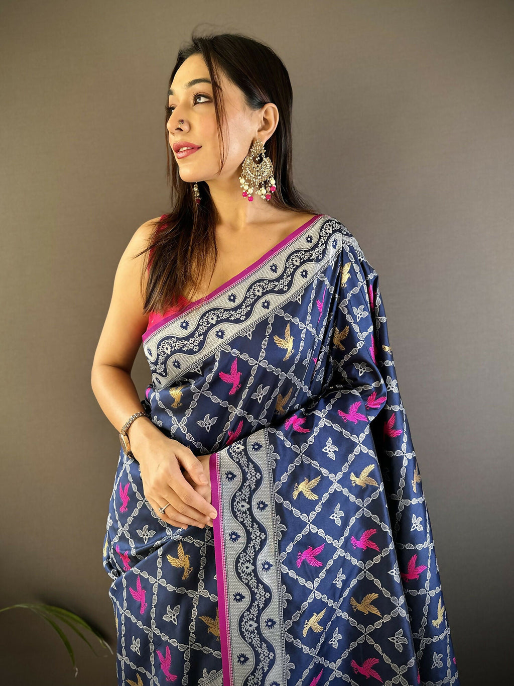 Royal Blue Lichi Soft Silk Banarasi Saree with Jacquard Weave