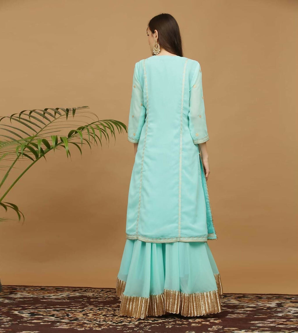 Turquoise Georgette Lehenga Set for Wedding and Festive Wear