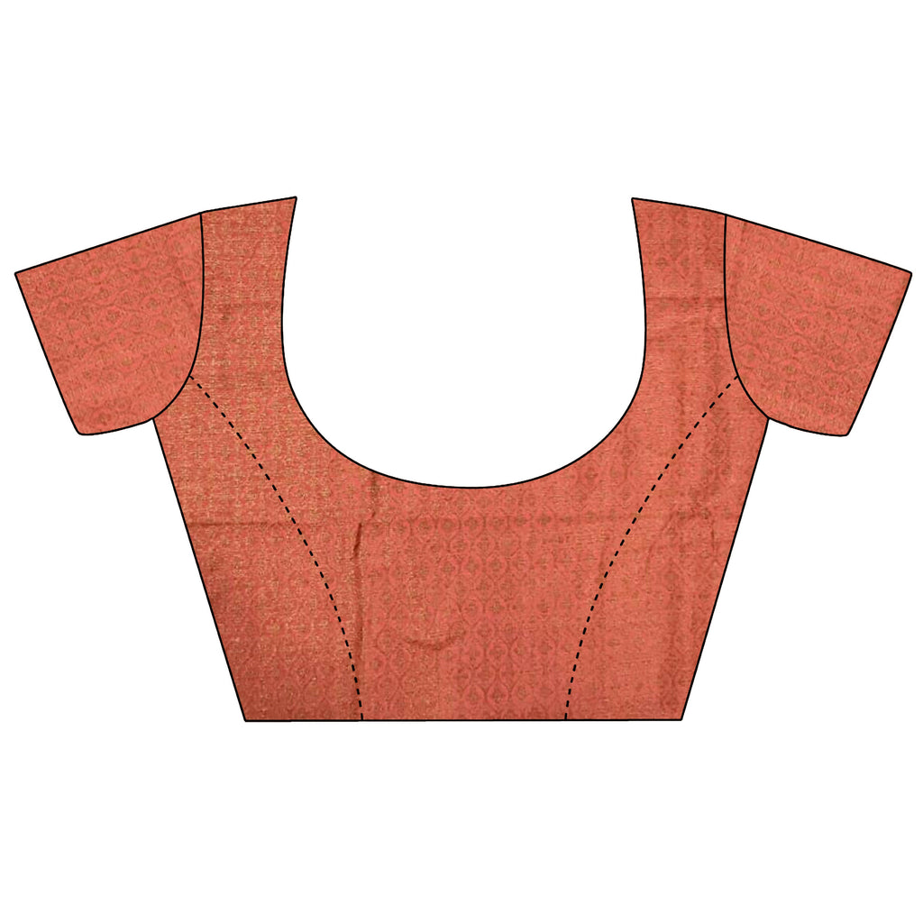 Peach Banarasi Soft Lichi Silk Saree with Checks & Woven Detail