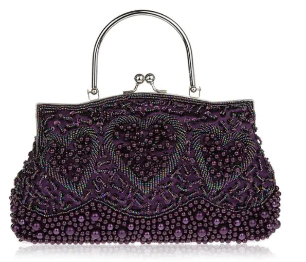 Gray Beaded Sequined Embroidery Shoulder Bag Clutch