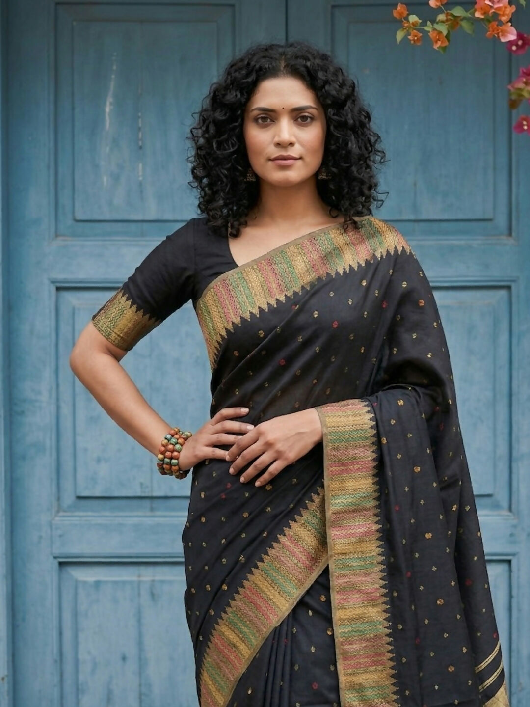 Classic Black Silk Blend Saree with Matching Blouse