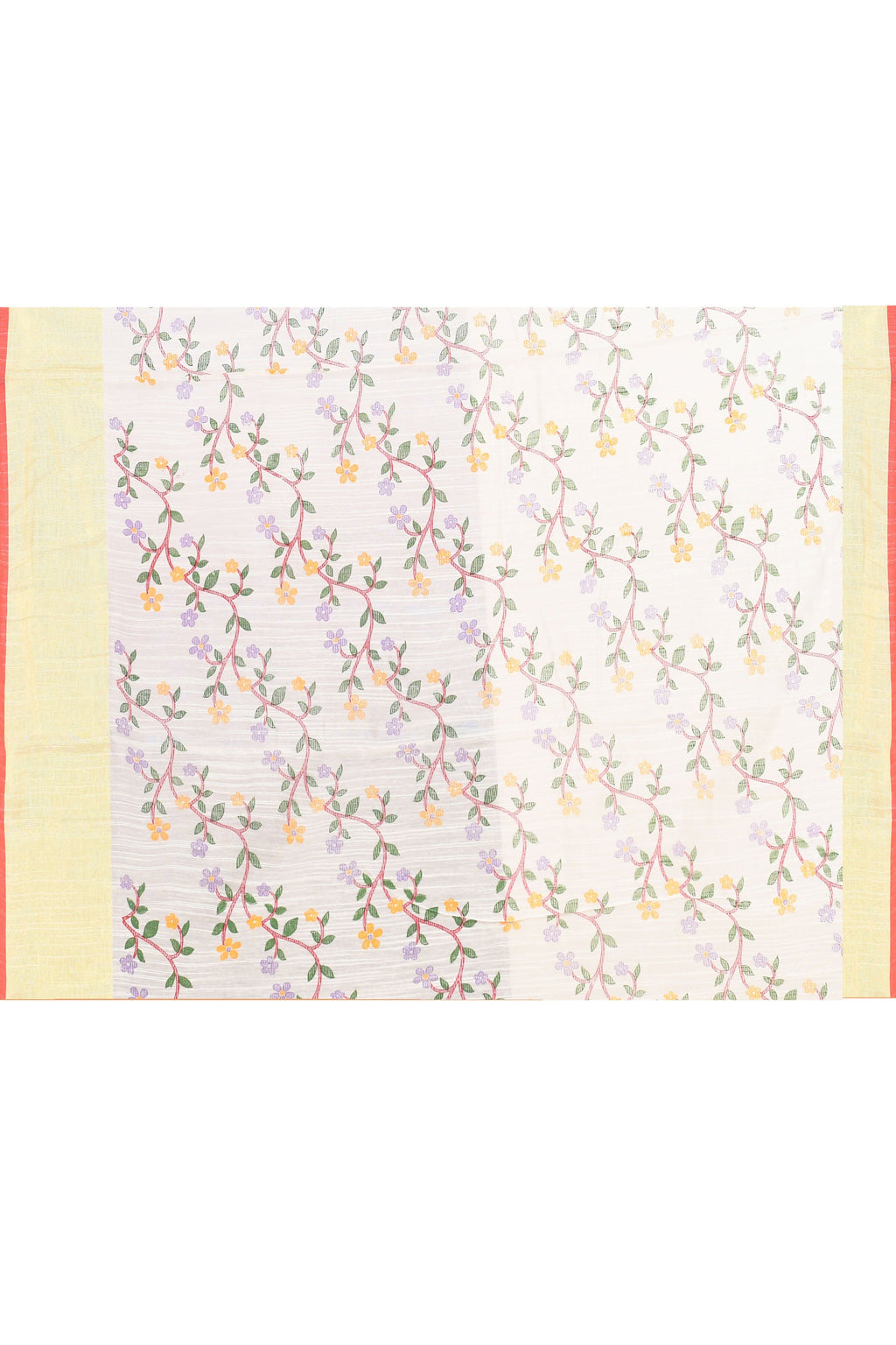 Women's White Printed Cotton Blend Saree with Embellishments
