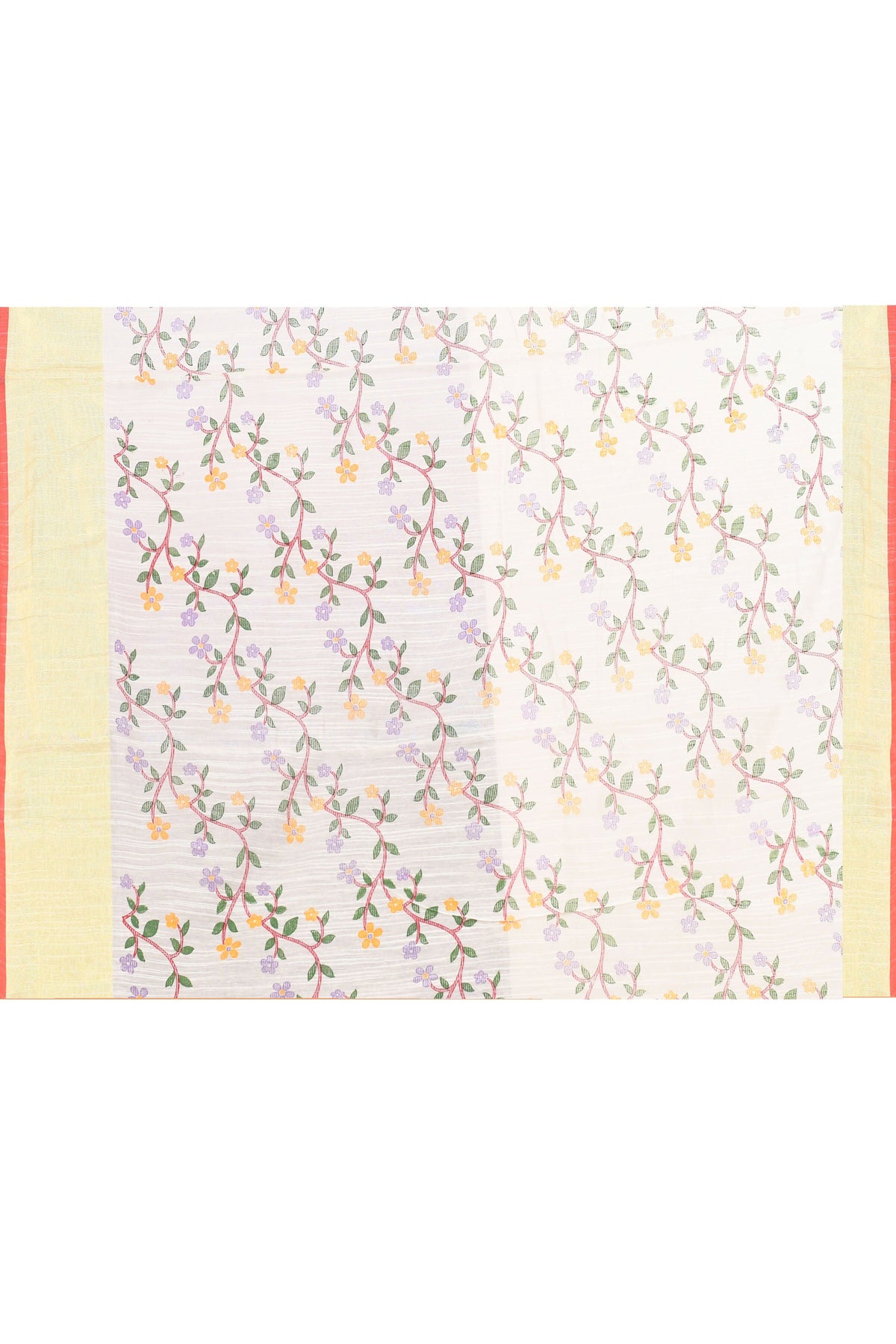 Women's White Printed Cotton Blend Saree with Embellishments