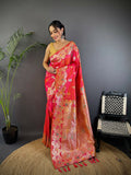 Hot Pink Meenakari woven soft silk saree
