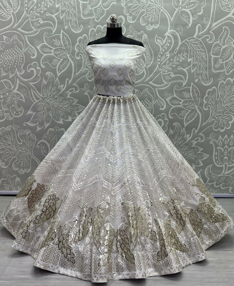 White Bridal Net Wedding Lehenga Choli with Sequins Embroidery