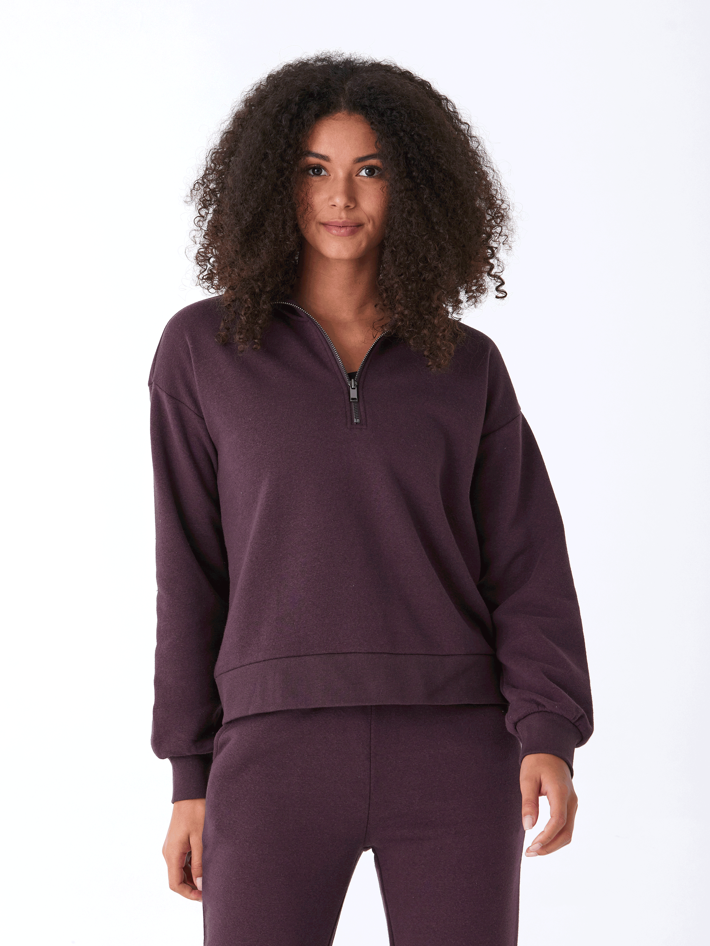 Constance Triblend Fleece Half Zip Pullover in Dark Purple