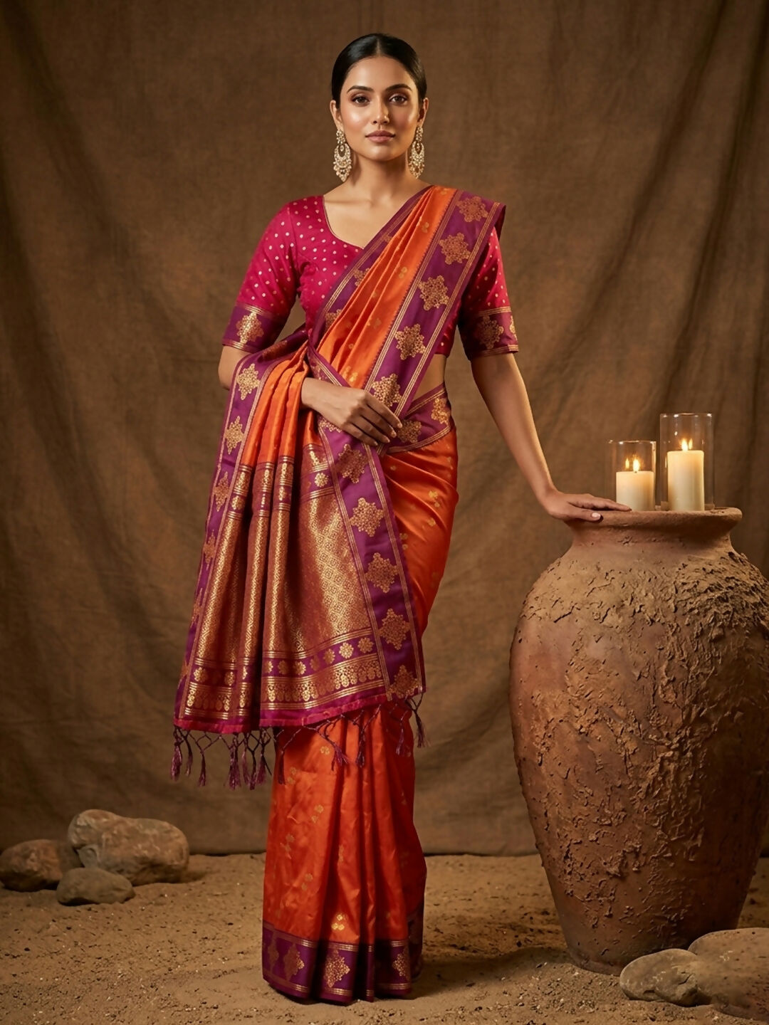 Orange Soft Silk Saree with Matching Blouse Piece