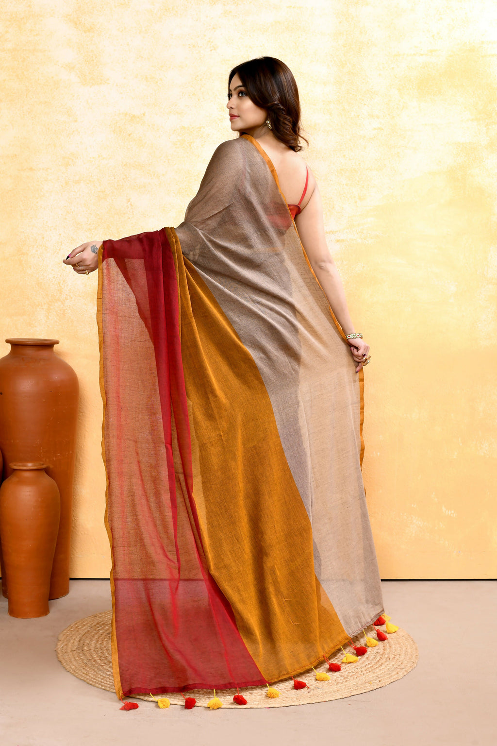 Multi Embellished Handloom Cotton Saree for Women