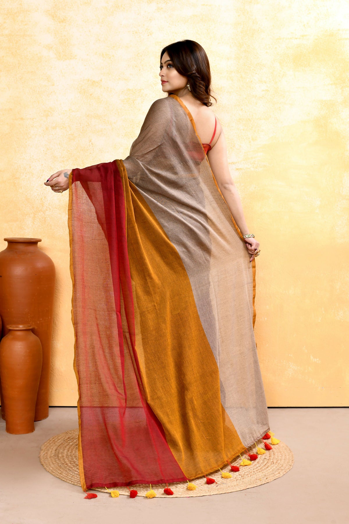 Multi Embellished Handloom Cotton Saree for Women