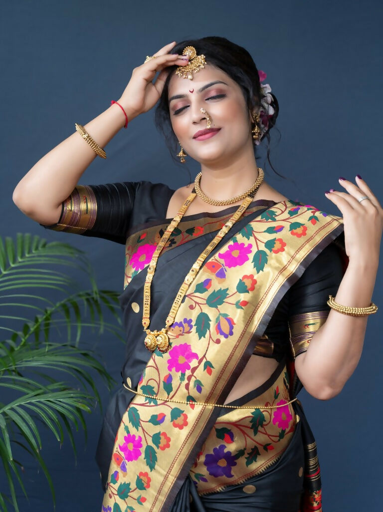 Black Paithani Silk Zari Woven Saree with Matching Blouse