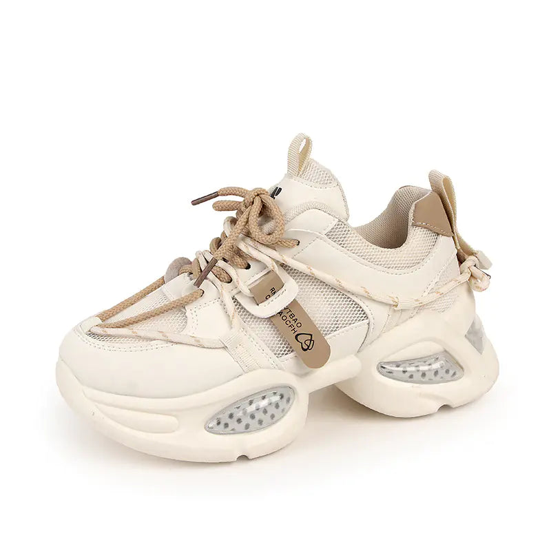 Women's Thick-Soled Chunky Sneakers Beige Sports Shoes - Image 7