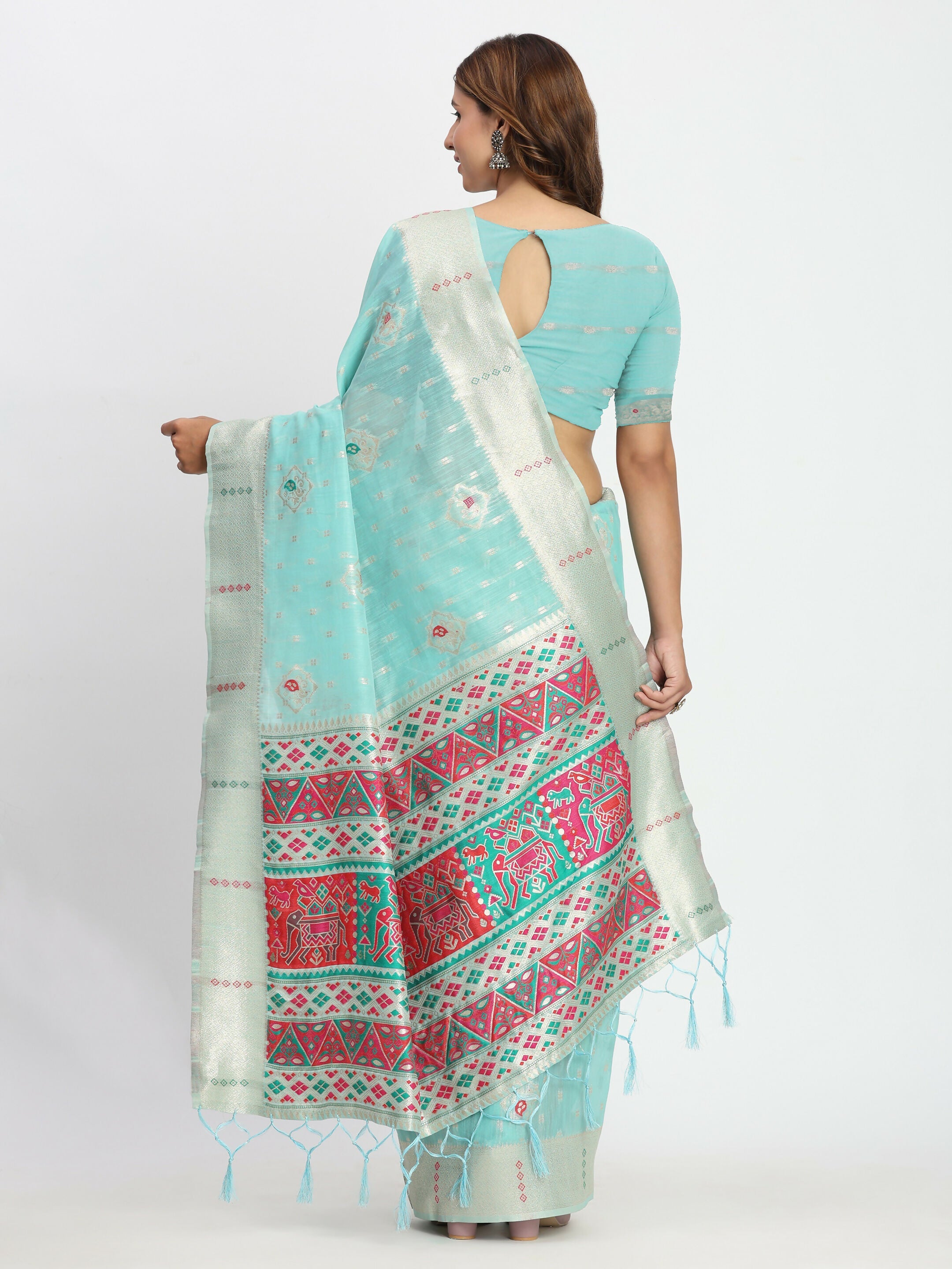 Sea Green Linen Cotton Saree with Matching Blouse Piece