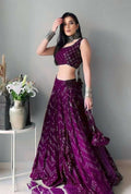 Wine Faux Georgette designer lehenga choli with sequins and thread embroidery