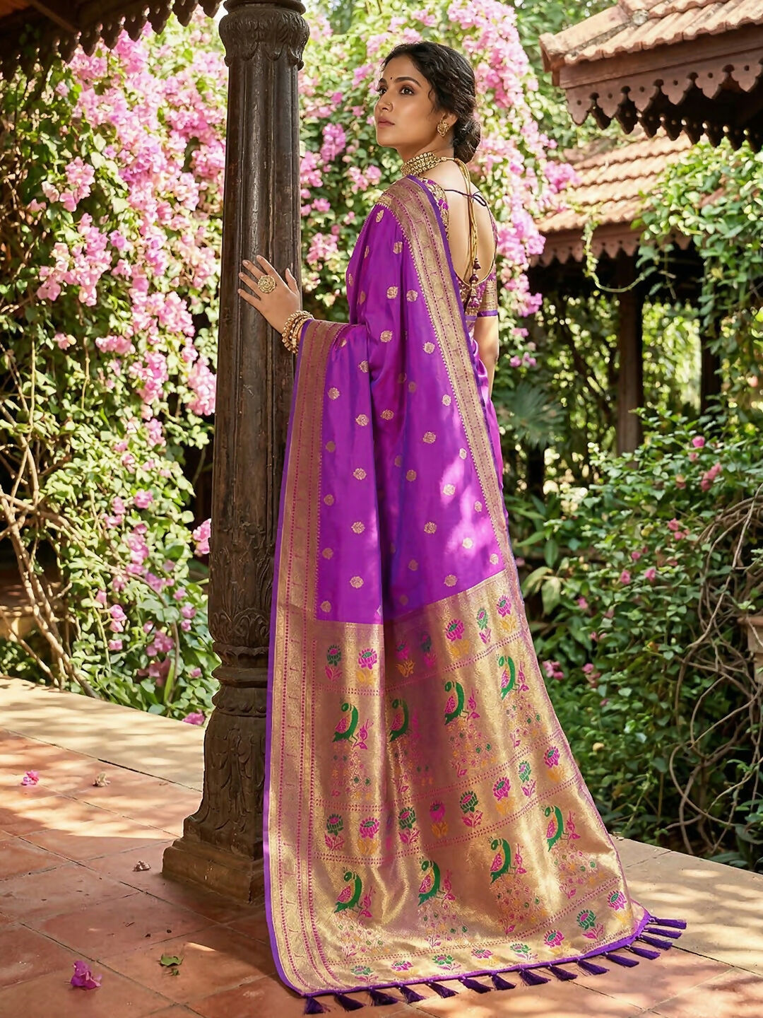Purple Soft Silk Saree with Golden Blouse