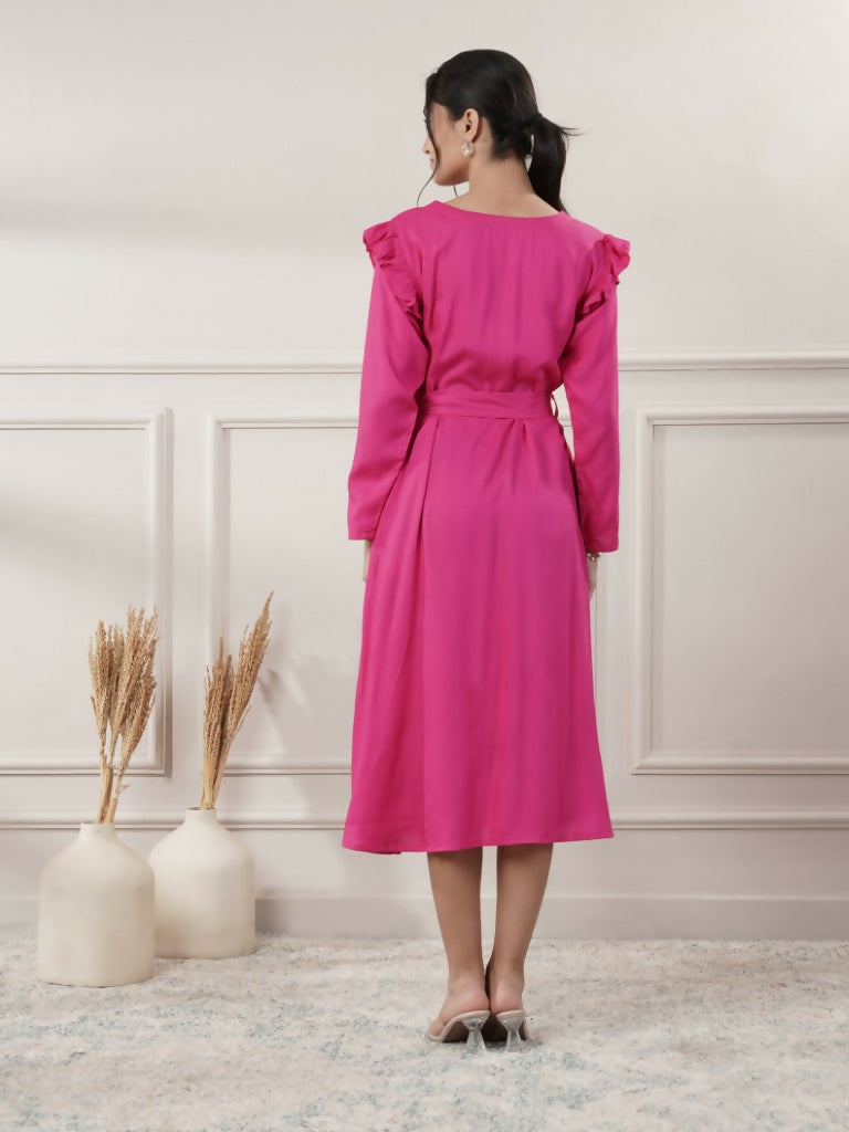 Joban Fashion Women's Rayon Pink Midi Dress