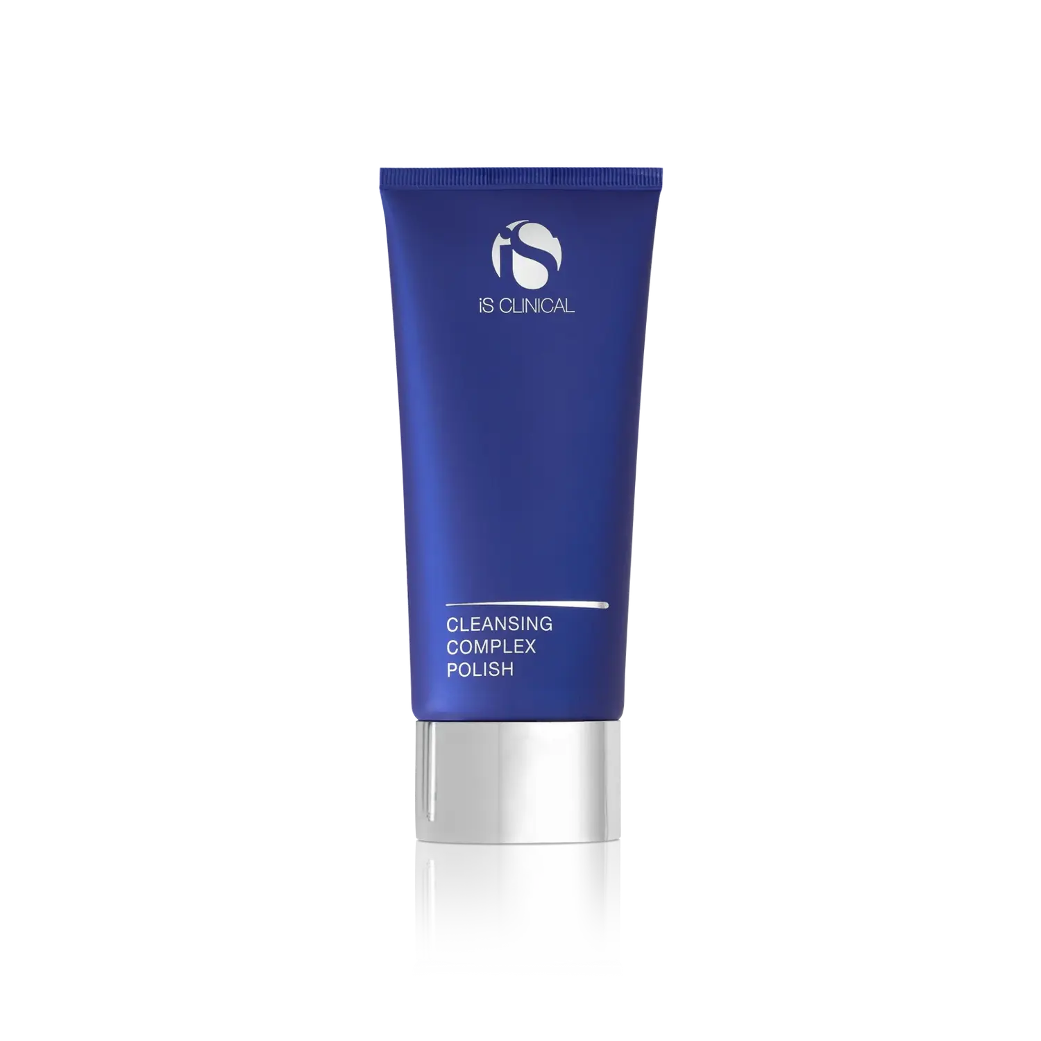 iS Clinical Cleansing Complex Polish 4Oz bottle in deep navy blue with silver accents