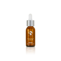 iS Clinical Super Serum Advance+ in an amber bottle with silver accents on a minimalist background