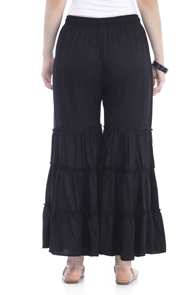 Black Wide Leg Rayon Cotton Palazzo Pants for Women