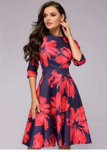 Women's A-Line Floral Dress - Vintage Party Style