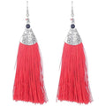 Deep red thread fringe hanging earrings for festive occasions