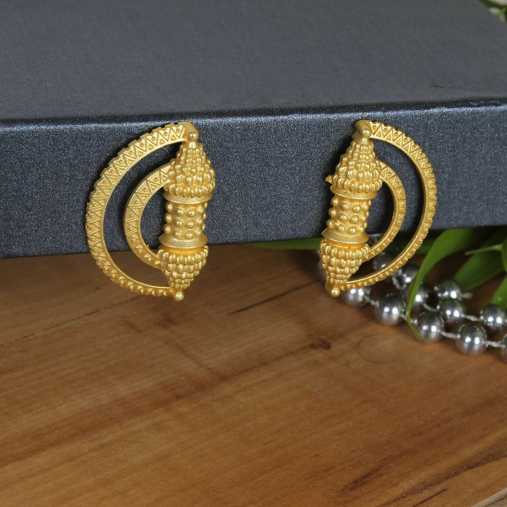 Matte Gold Brass Earrings with Intricate Handcrafted Detailing