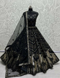 Black bridal net lehenga choli with sequins and multi-thread embroidery