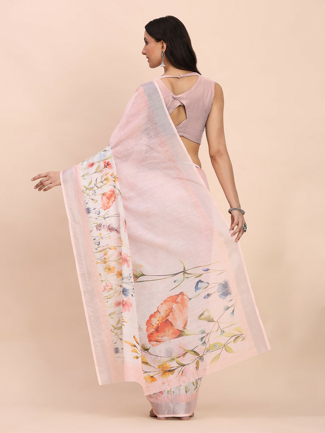 Light Pink Linen Cotton Saree with Matching Blouse