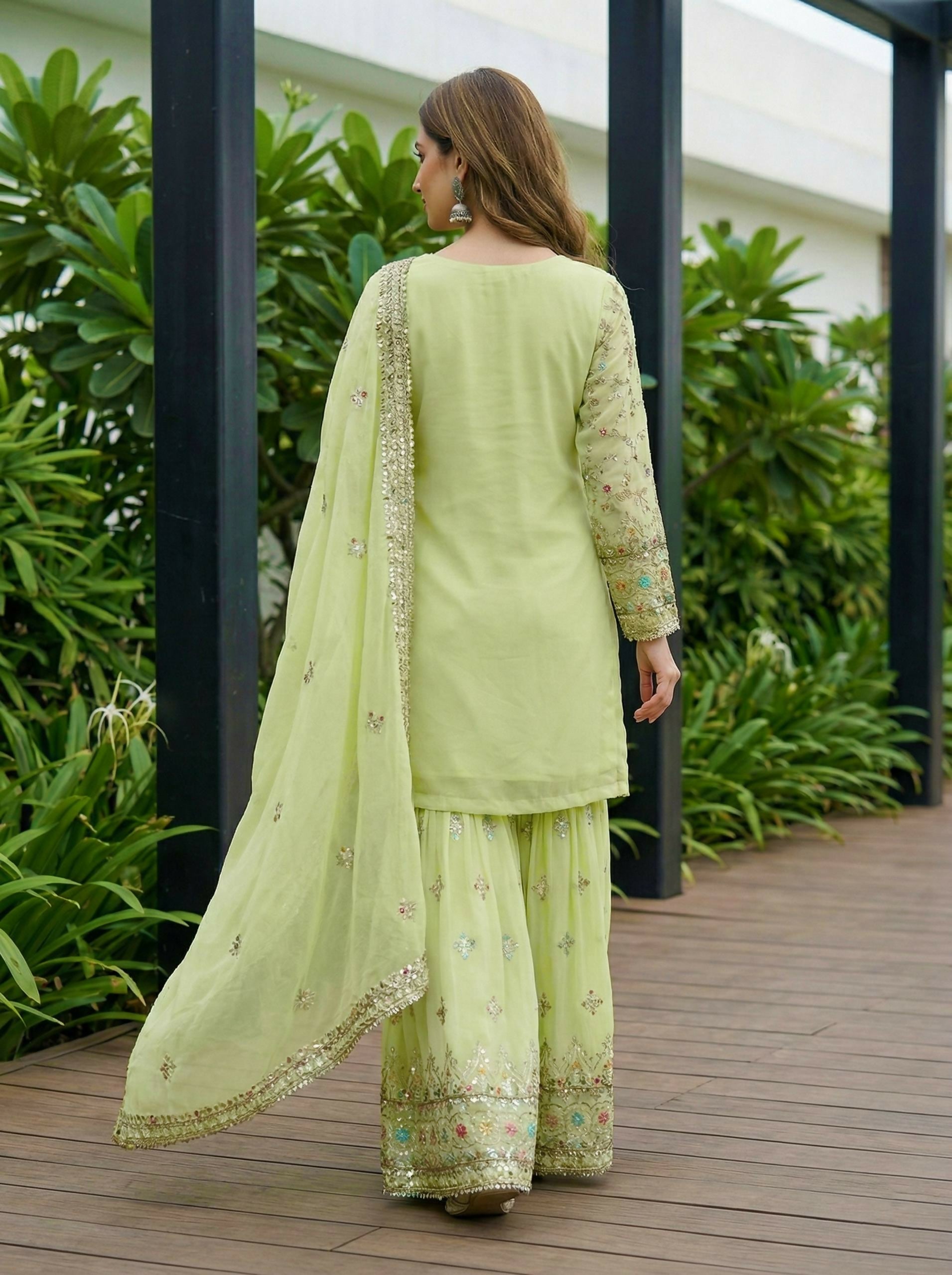 Pista Georgette Embroidered Sharara Set for Elegant Parties