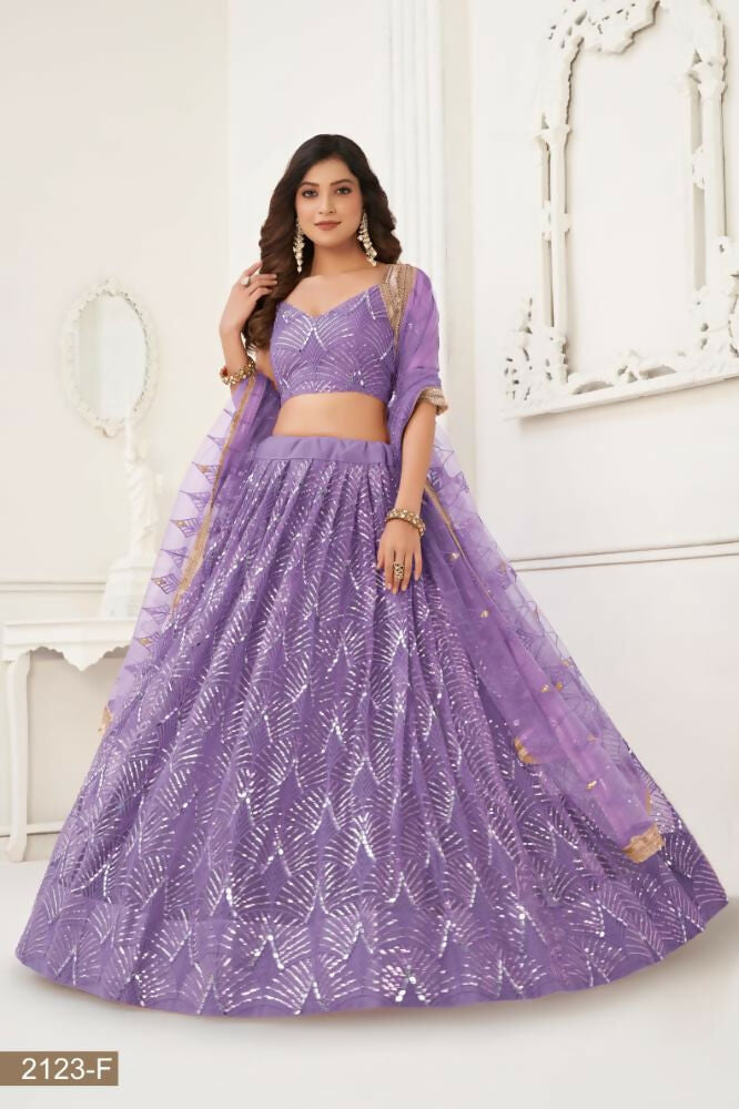 Lavender Butterfly Net Embroidered Wedding Lehenga Choli