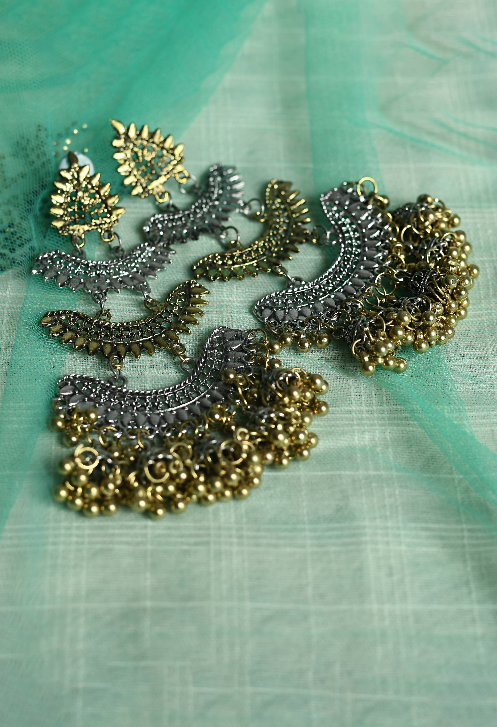Two-Tone Silver and Gold Plated Earrings for Ethnic Occasions