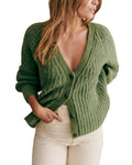 Gacaky Womens Cardigan Sweater Casual Long Sleeve V Neck Button Down Chunky Soft Knit Sweater Fall Open Front Loose Outwear Green M