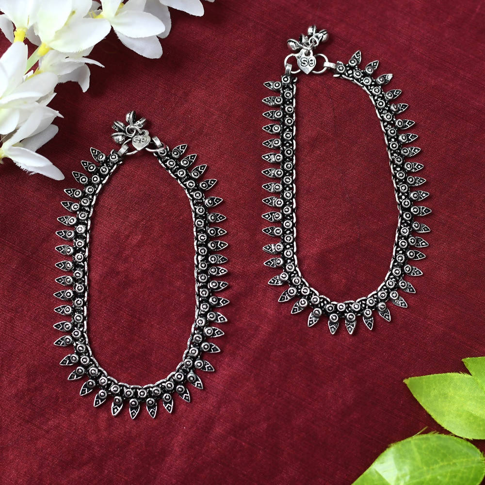 Classic Oxidised Silver Anklets - Traditional Women's Payal