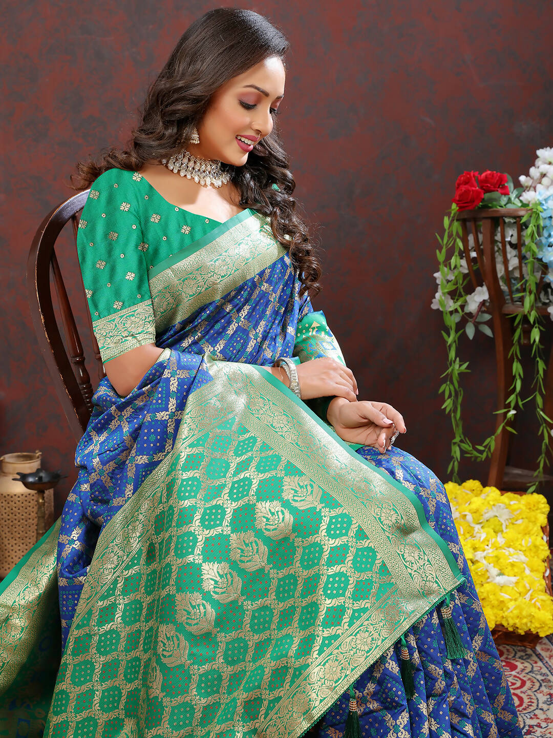 Blue & Green Patola Silk Saree with Meenakari Woven Design