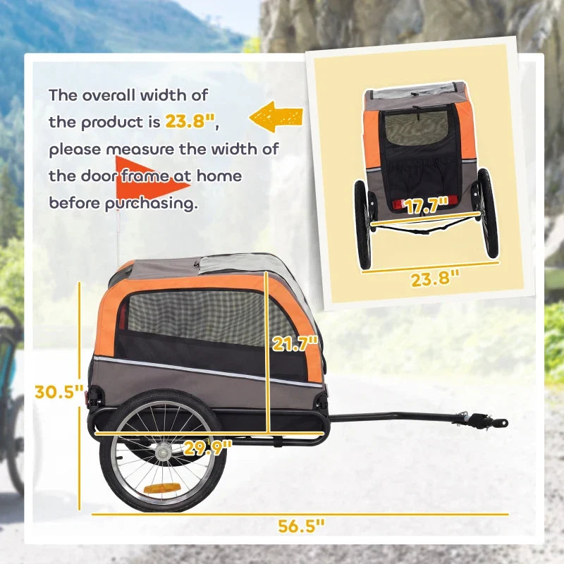 Dog Bike Trailer, Pet Cart Bicycle Carrier with 20" Air Tires, Quick-Release Wheels, Reflectors, Flag