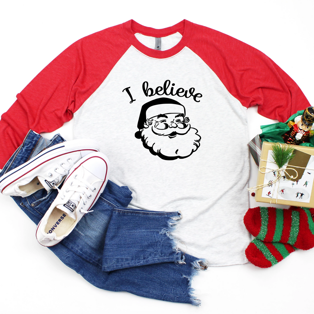 I Believe Santa Raglan Tee