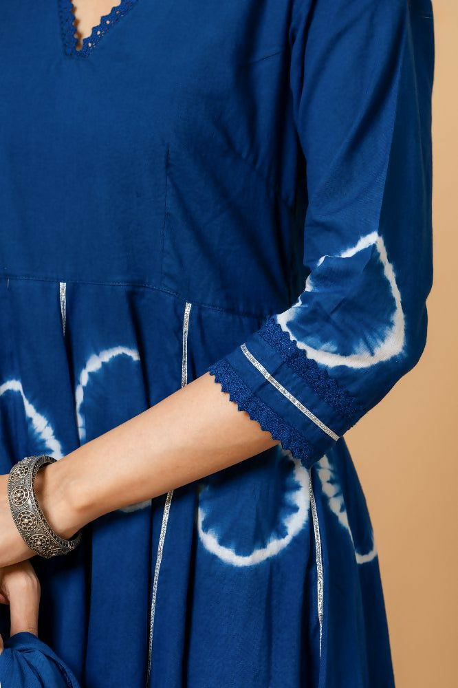Blue Tie & Dye Cotton Suit Set for Women