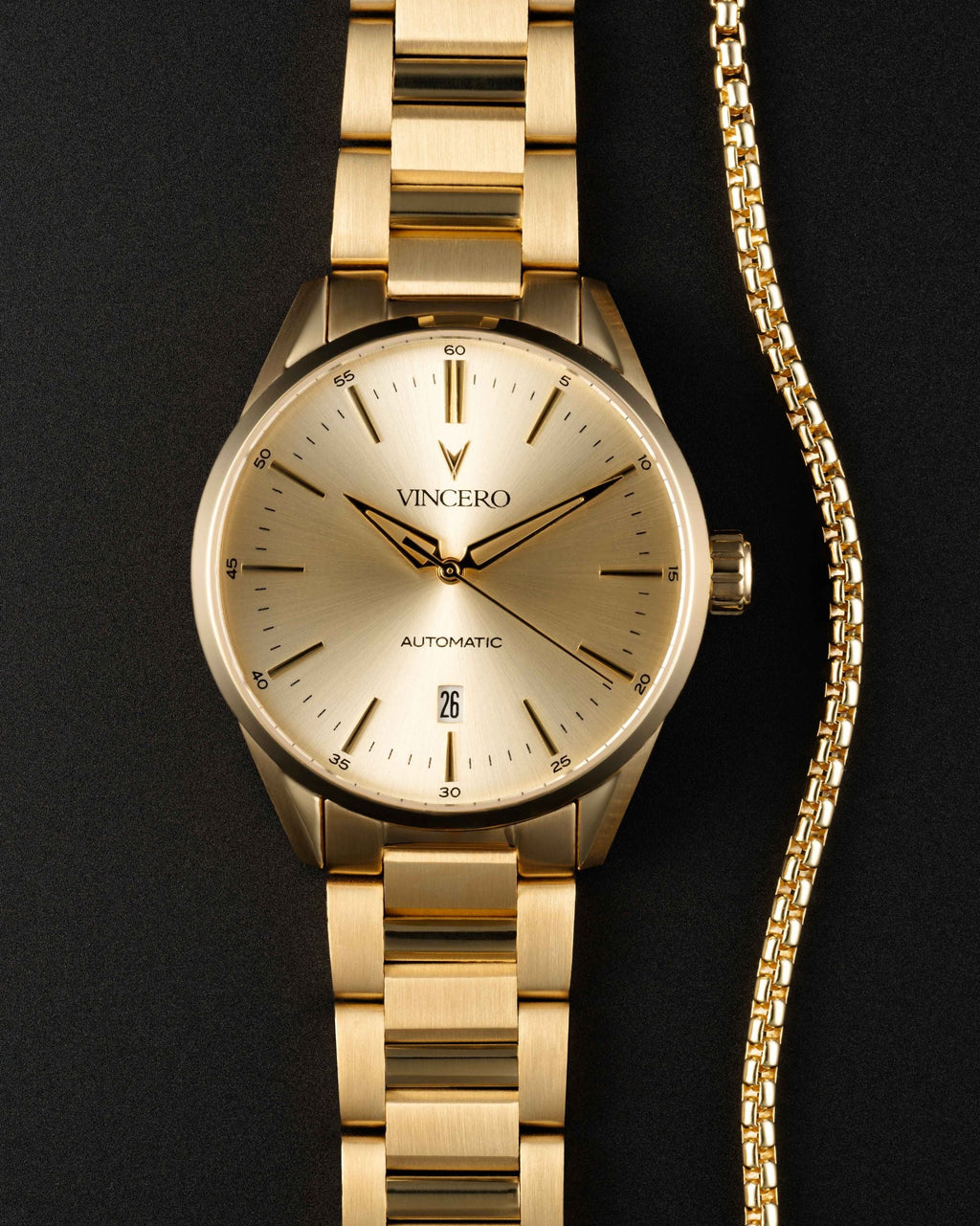 Icon Automatic Watch and Gold Box Chain Bracelet Set