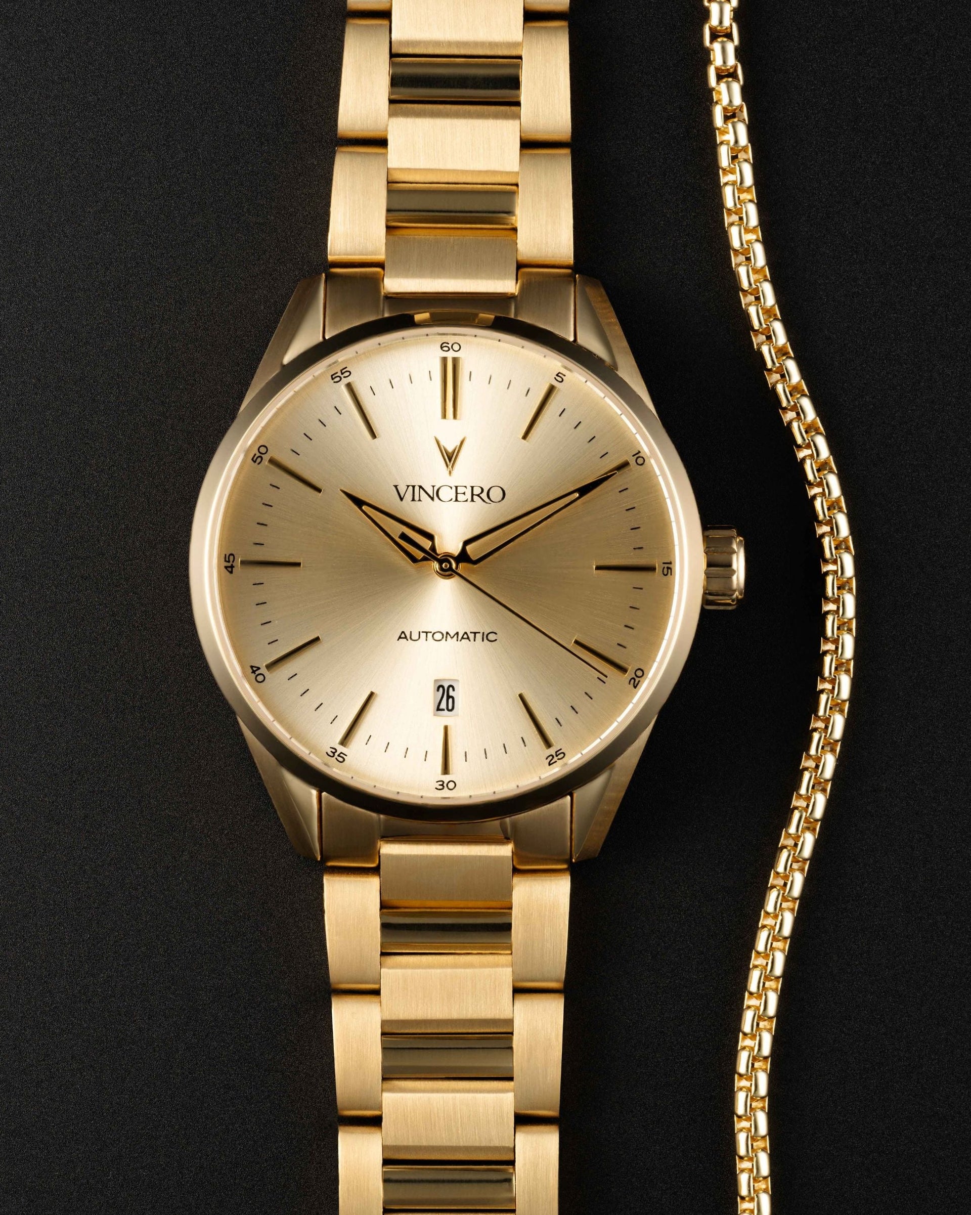 Icon Automatic Watch and Gold Box Chain Bracelet Set